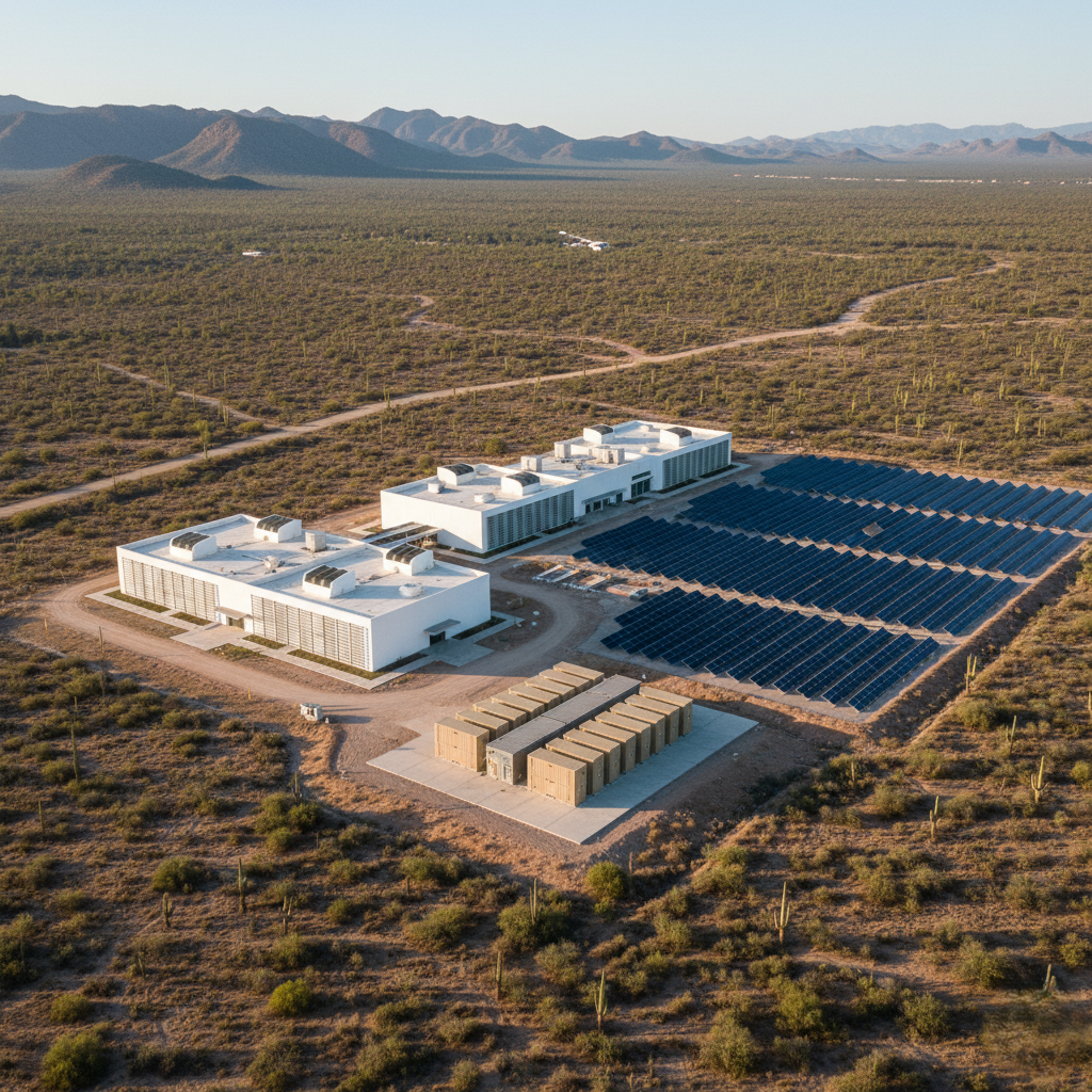 Rows of servers in a cooled data center, representing AI infrastructure.